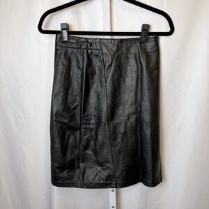 Toffs Genuine Leather Pencil Skirt Black Side Zip Slit Size 8 Office Minimalist